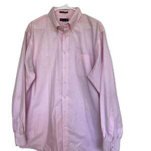 Lands' End Men's Pink Long Sleeve Button Down Oxford Shirt Size 17 1/2 x 36 T.